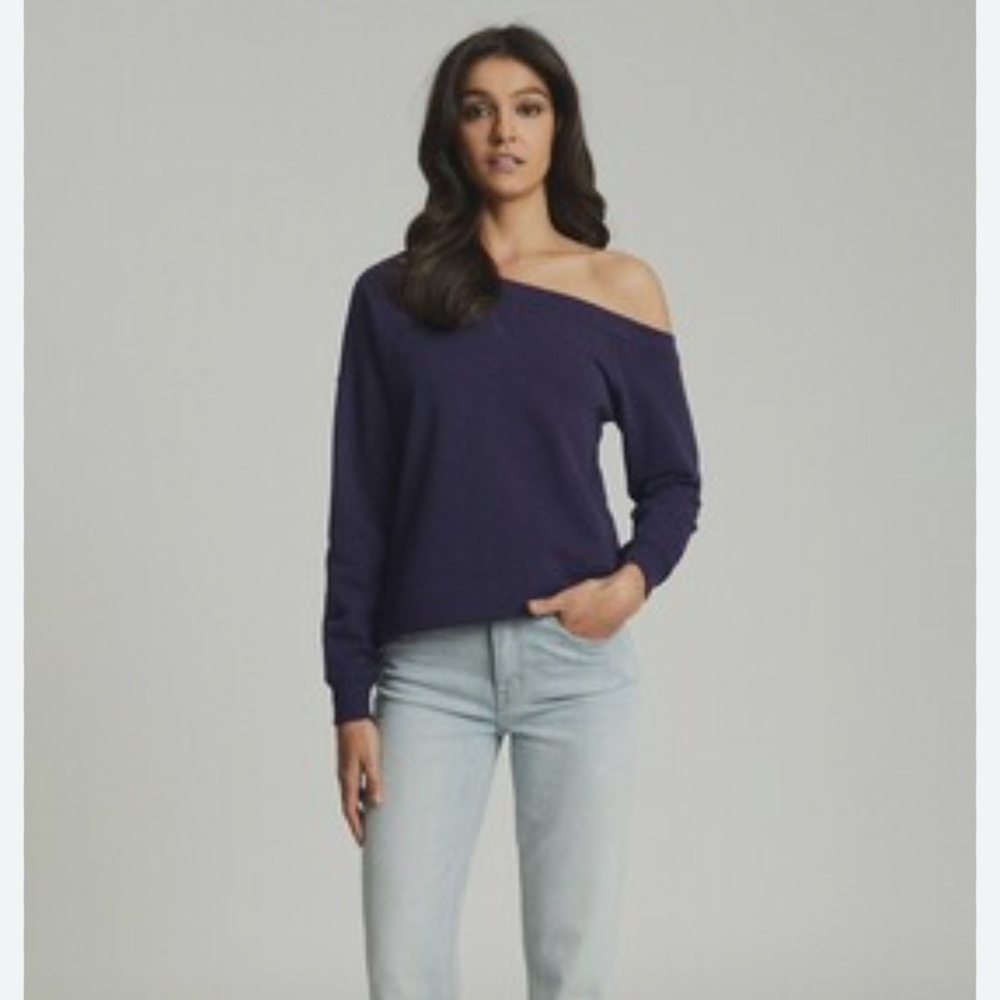 Reiss Navy Poppy Off-Shoulder Sweatshirt Small